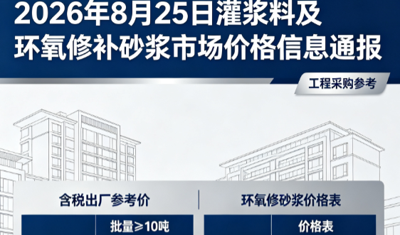 京山2026年8月25日灌浆料及环氧修补砂浆市场价格信息通报
